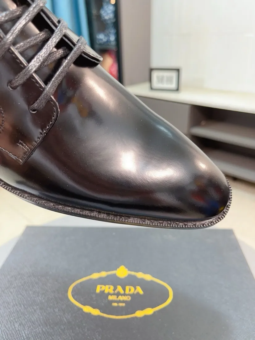 Men's shoes 💰560🌹🌹[Prada leather shoes] Top purchasing agency Original imported Italian custom-made cowhide leather surface, ➕Fully imported water-dyed breathable cowhide lining, original factory special molded sole, super comfortable, size: 38-44